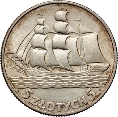 II RP, 5 złotych 1936, Żaglowiec