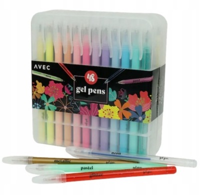 Długopisy żelowe duży zestaw 48 sztuk kolorowe