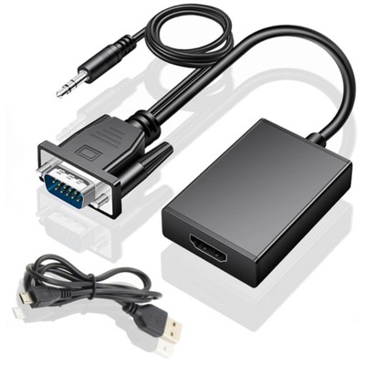 KONWERTER obrazu z VGA męskie na do HDMI +audio adapter obrazu wideo