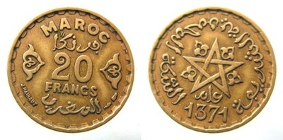 8323. MAROKO, 20 FRANKÓW, 1952.