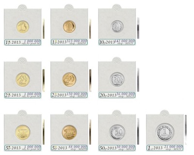 Komplet 10 monet obiegowych 2013 + holdery + opisy