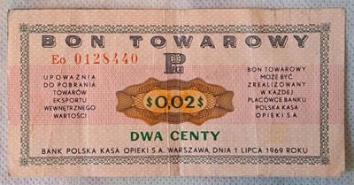 2 centy 1969 bon towarowy Pewex seria Eo