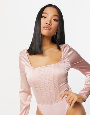 MISSGUIDED PETITE SATYNOWE RÓŻOWE BODY* 34 XS 1VAF