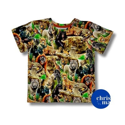 Koszulka Bluzka bawełniana ZWIERZĘTA dżungla krótki rękaw polska CHRISMA 98