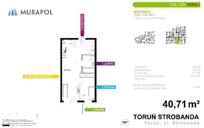 Mieszkanie, Toruń, 41 m²