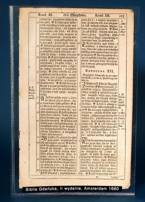 BIBLIA GDAŃSKA, 2 wydanie, 1660, karta
