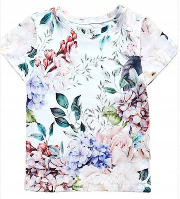 TWIGGY letnia koszulka, bluzeczka dziewczęca w kwiaty, krótki rękaw 80