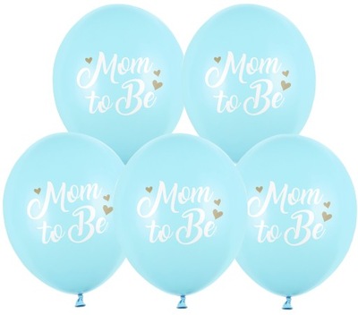 Balony lateksowe Mom to Be niebieski 6 baby shower