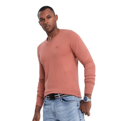 Sweter męski basic casual E191 różowy XL