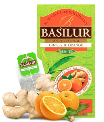 Basilur GINGER & ORANGE zielona herbata cejlońska TOREBKI - 25 x 1,5 g