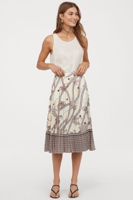 H&M- kremowa plisowana spódnica wornament - 38