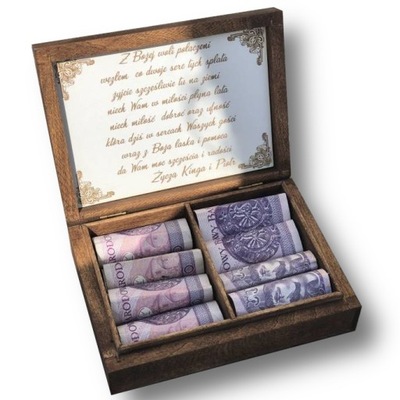Drewniane pudełko z życzeniami na pieniądze