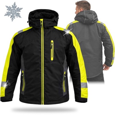 KURTKA ROBOCZA MĘSKA ZIMOWA OCIEPLANA Z KAPTUREM WODOODPORNA OXFORD ODBLASK