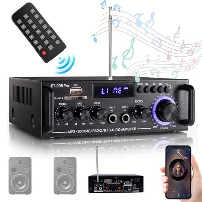 WZMACNIACZ STEREO WZMACNIACZ MOCY AUDIO ODBIORNIK BLUETOOTH CZARNY