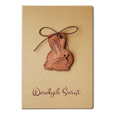 Kartka Wielkanocna z drewnianą aplikacją zajączka