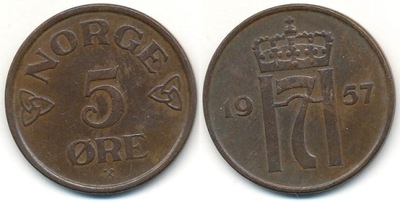 Norwegia 5 Ore - 1957r ... Monety