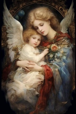 Obraz Anioł Stróż z dzieckiem, Plakat A4, do pokoju dziecięcego, na chrzest