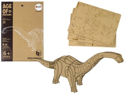 Drewniane Puzzle Przestrzenne 3D Brontozaur Składanka Edukacyjna 38 Element