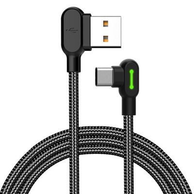 Kabel USB-A kątowy - USB-C kątowy, LED, 2A, 1.8m