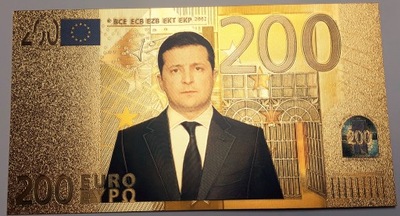 Ukraina ,200 Euro,Wołodymyr Zełenski ,Banknot pozłacany 24 karatowym złotem