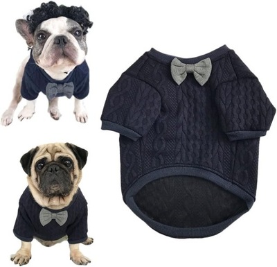Sweter dla psa z muszką ciepły granatowy dla małych psów rozmiar M