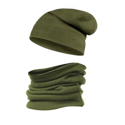 Komplet męski czapka komin 100% merino wool khaki