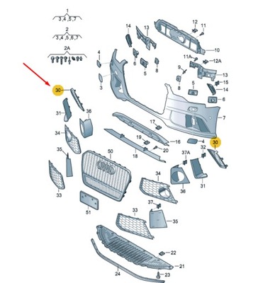 Audi rs6 c7 передняя часть бампер правый сторона решётка 4g0807680t94 фото №1