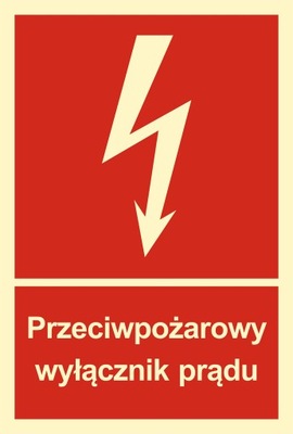 Znak BHP naklejka Przeciwpożarowy wyłącznik prądu