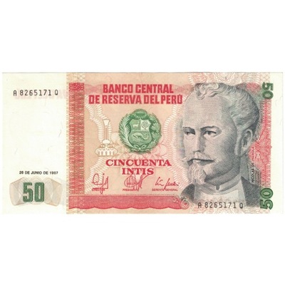 Banknot, Peru, 50 Intis, 1987-06-26, KM:131b, UNC(