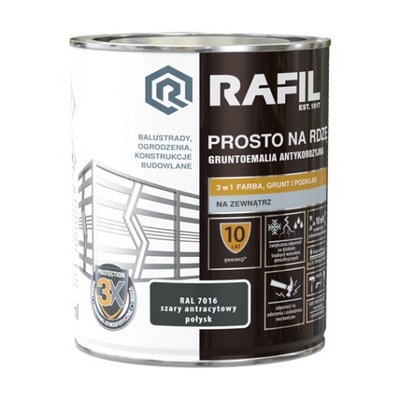 Farba do metalu RAFIL PROSTO Na Rdzę Pol RAL7016 0,75L