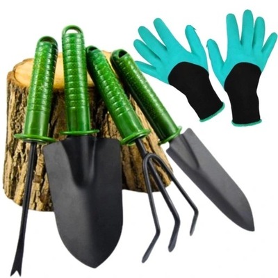 Zestaw narzędzi ogrodniczych ogrodowych łopatka grabki pazurki rękawiczki