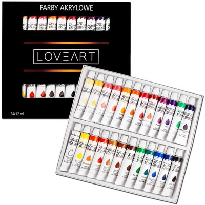 Farby akrylowe 24x12ml Loveart - Zestaw farb akrylowych 24 kolorów w tubce