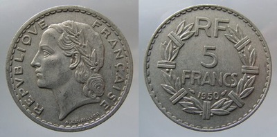 7165. FRANCJA, 5 FRANKÓW, 1950, ST.2