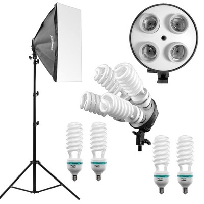 Lampa studyjna fotograficzna Żarówka 4x85W Duży Softbox 60x90cm Statyw