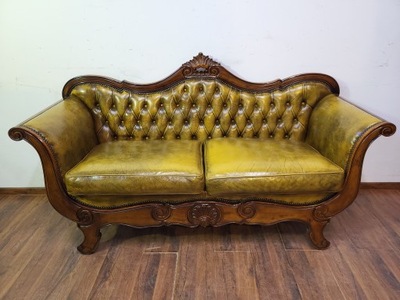 Piękna Sofa Biedermeier Francja Skóra Naturalna