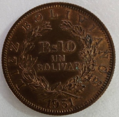 0895 - Boliwia 10 bolivianos, 1951