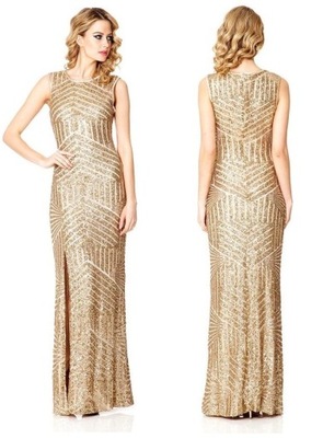 QUIZ sukienka długa złota cekinowa maxi 42 XL
