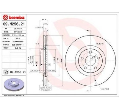 BREMBO DISKU STABDŽIŲ 316X28 V FORD MONDEO 