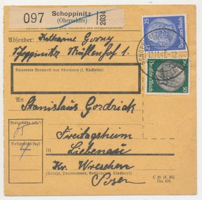 Skart Paketkarte Szopienice 1941 r. (409)