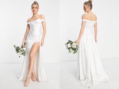 YauraBridal Drapowana suknia ślubna maxi bardot 36