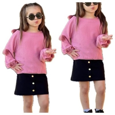 104-110 Komplet dla dziewczynki 2 - części sweterek spódniczka PUDER RÓŻ