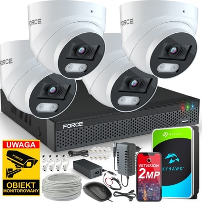 FORCE Zestaw monitoringu 4x Kamera IP 2MPx Full HD Rejestrator Aplikacja