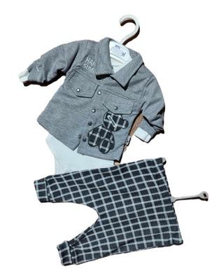 Komplet ELEGANCKI 3 częściowy bluza, body, spodnie 62-68 miś elegant