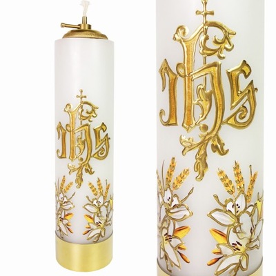 ŚWIECA OŁTARZOWA IHS - Z WKŁADEM OLEJOWYM Komunia