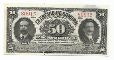 MEKSYK 50 CENTAVOS 1915 PS1070 SONORA UNC (8677)