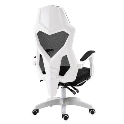 Obrotowy fotel biurowy krzesło z zagłówkiem i podnóżkiem - biały