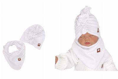 Welurowa Czapka turban+chustka rozmiar 0-6 m-cy