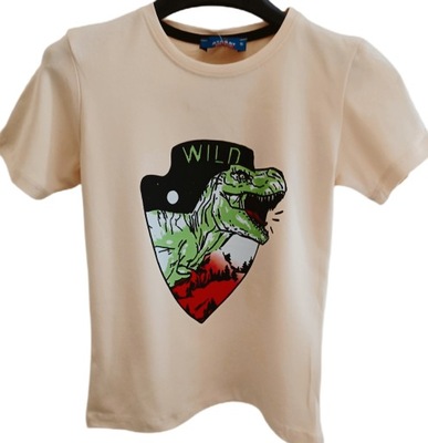 Koszulka bluzka dla chłopca chłopięca z dinozaurem 116 beżowa t-shirt