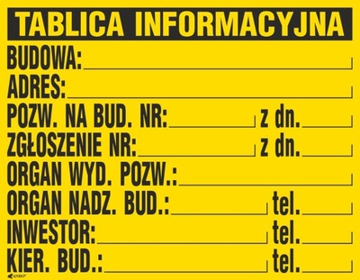 Tablica informacyjna budowy 70X90 cm PŁYTA PCV