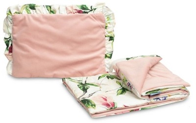 KOMPLET DO WÓZKA VELVET Z FALBANKĄ MAGNOLIA RÓŻOWY